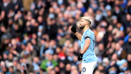 ANOTHER ONE: Aguero celebrates his second goal of the game.