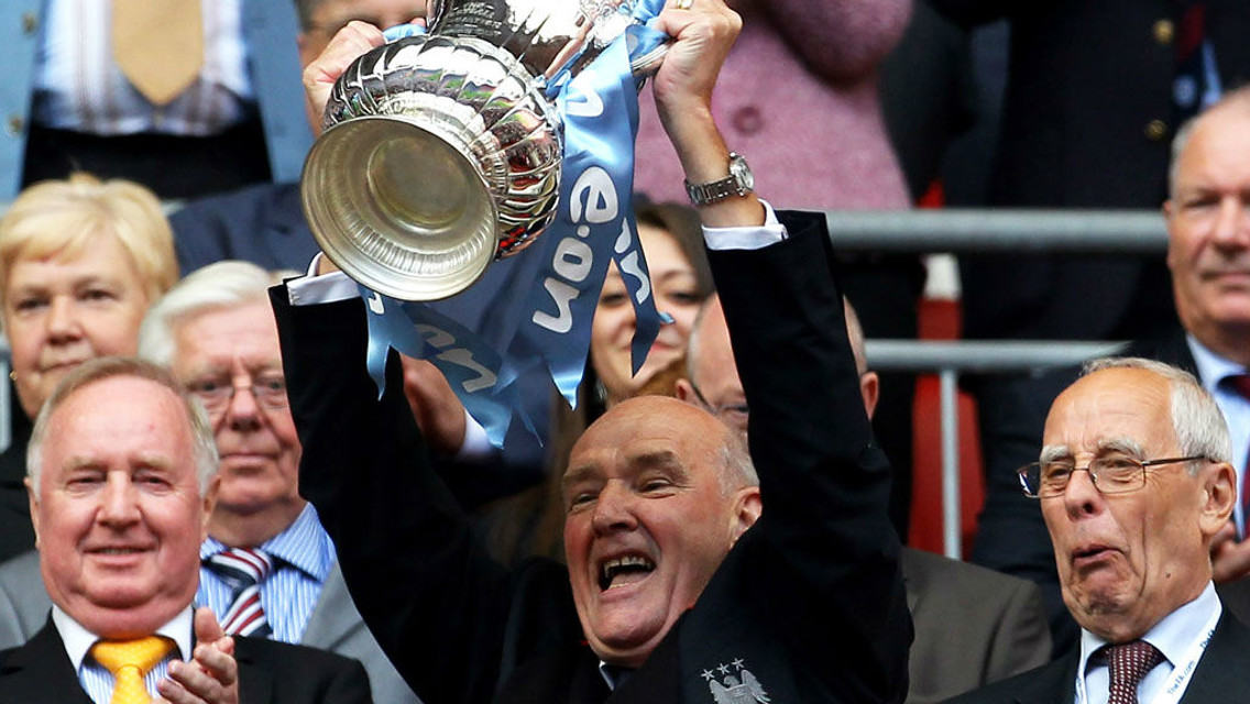MAGIC MOMENT: Bernard lifts the FA Cup aloft after our memorable Wembley triumph over Stoke back in 2011