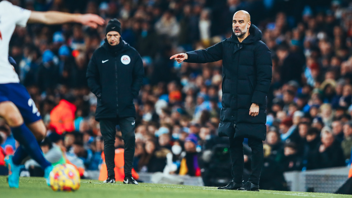 THE BOSS: Guardiola watches on.