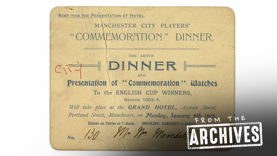 The 1905 dinner invite for Billy Meredith