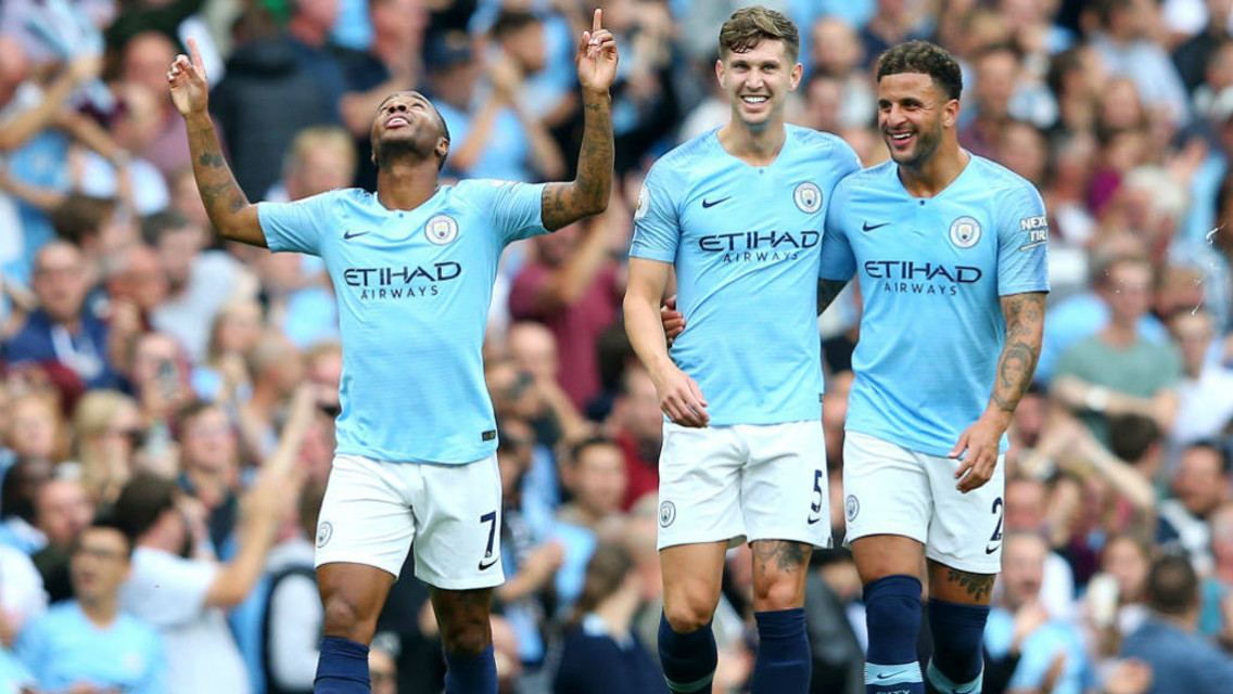 CELEBRATION: Scoring on his 100th Premier League appearance.