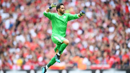 BACK IN THE GAME: Claudio Bravo made his first competitive appearance for City since last season's Community Shield victory against Chelsea. 