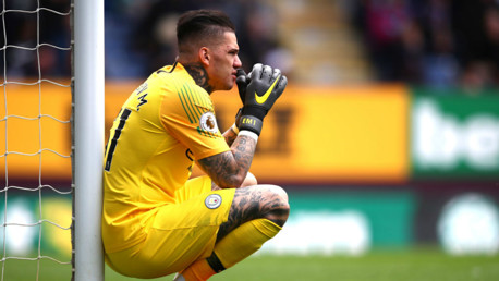TENSE: Ederson watches on as the clock ticks down.