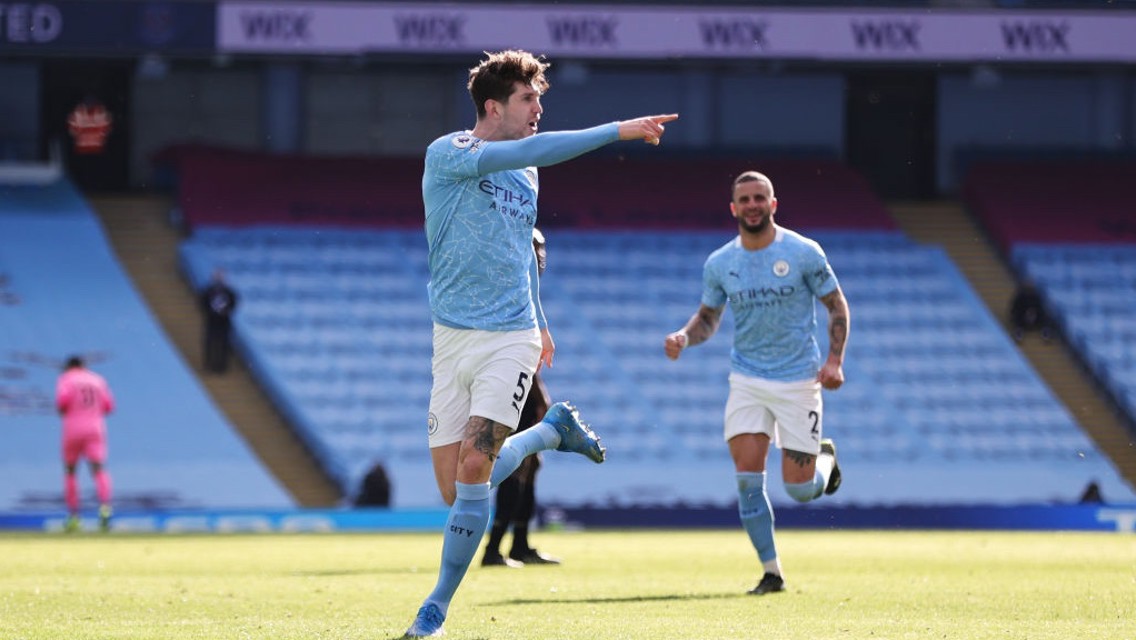 STONE COLD: The defender celebrates his accurate goal.