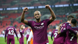 WEMBLEY WONDERS: Flashback to last season and Vincent Kompany celebrates after City's 3-1 win against Tottenham at Wembley