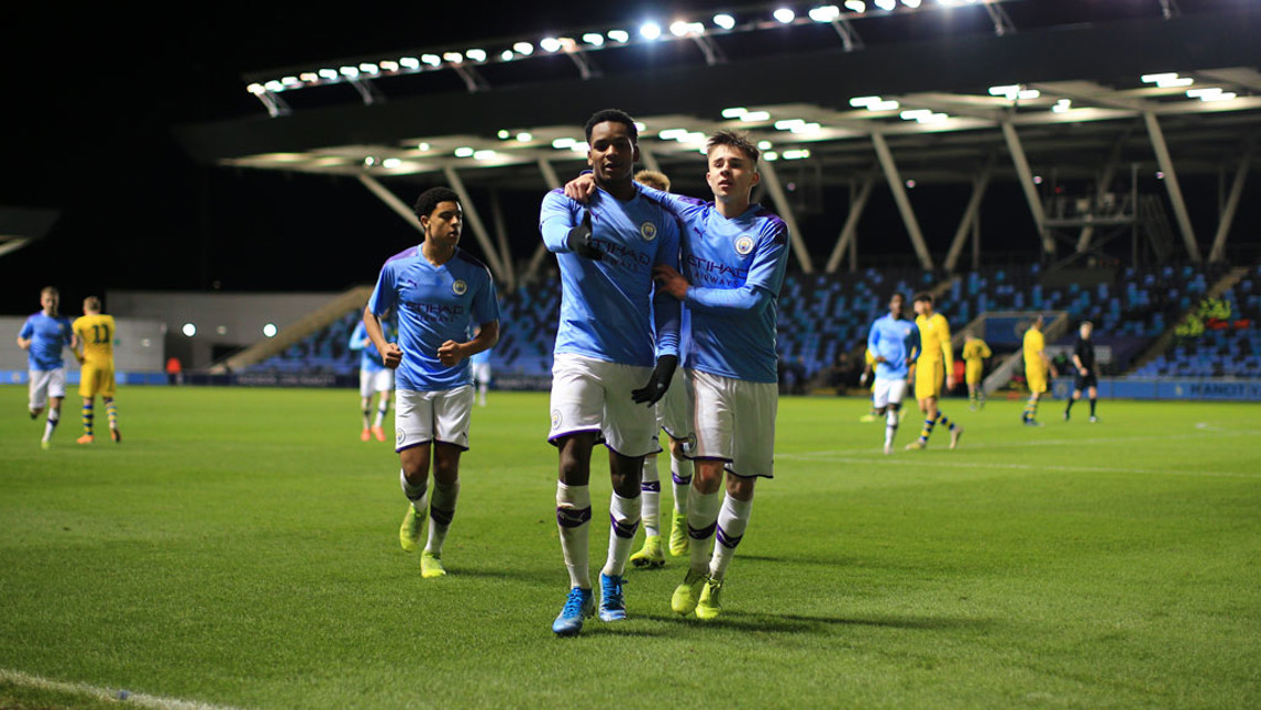 YOU'RE HAVING A BRAAF: The winger celebrates his stunning finish in the second half. 
